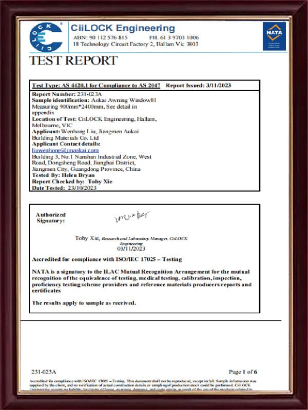 Window Wall& Door System Test Report 3
