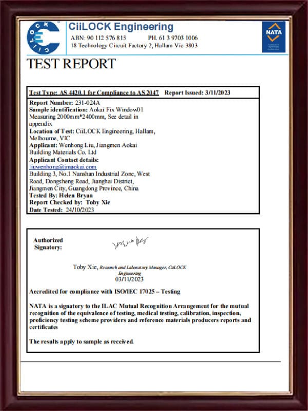 Window Wall& Door System Test Report 2
