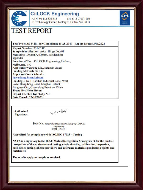 Window Wall& Door System Test Report 1